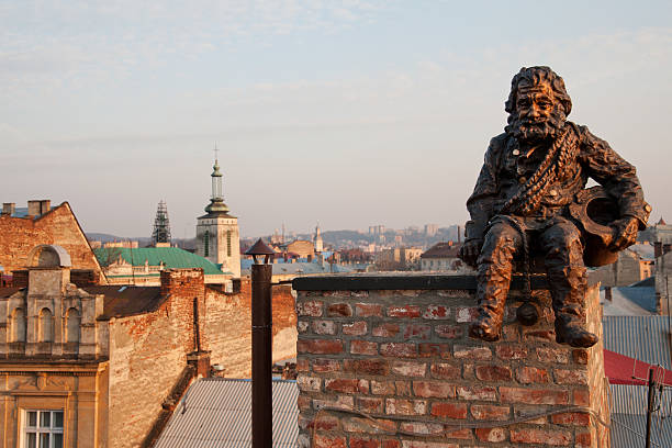 the little monument to chimney sweep on the lviv roof